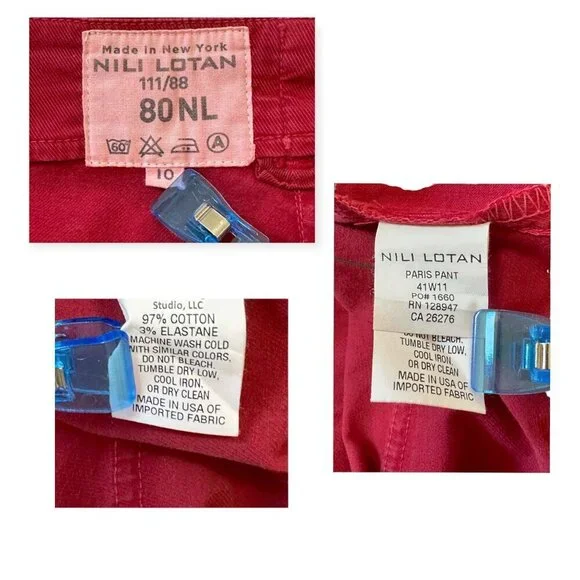 Nili Lotan Paris Drop Crotch Cropped Pants, ‎ Size 10, Red - Picture 4 of 12